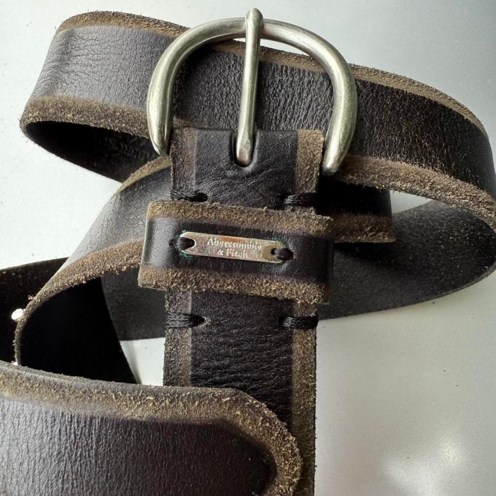 Abercrombie & Fitch Dark Brown Leather Belt with Silver Buckle